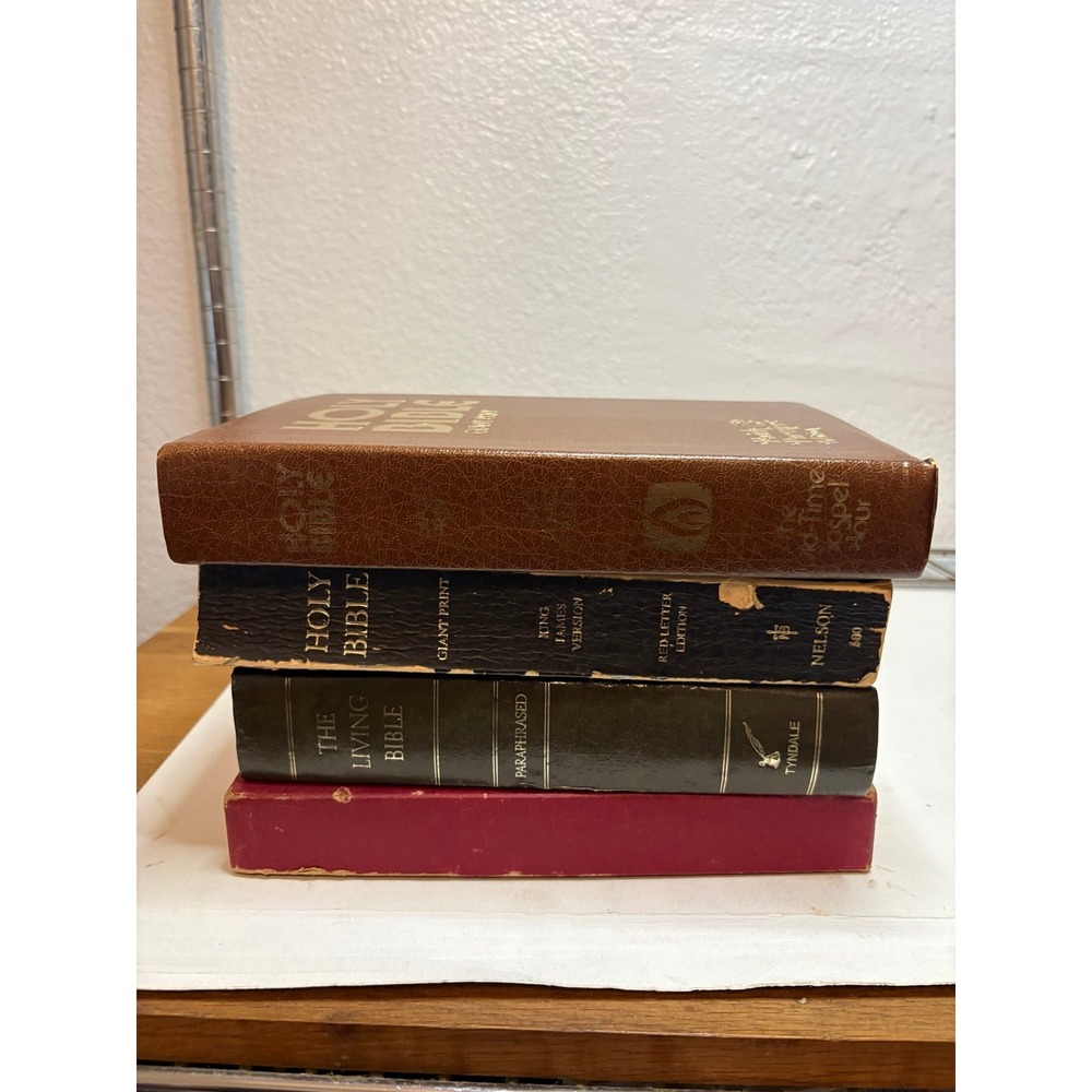Lot of 4 Vintage Holy Bibles King James Living Bible Giant Print World Nelson
